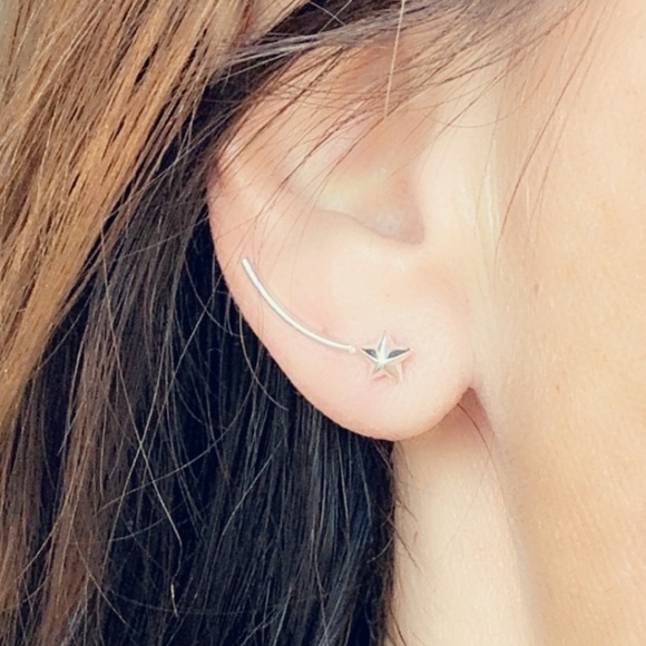 Sterling Silver Dainty Star Stud Earrings - Picture 4 of 10